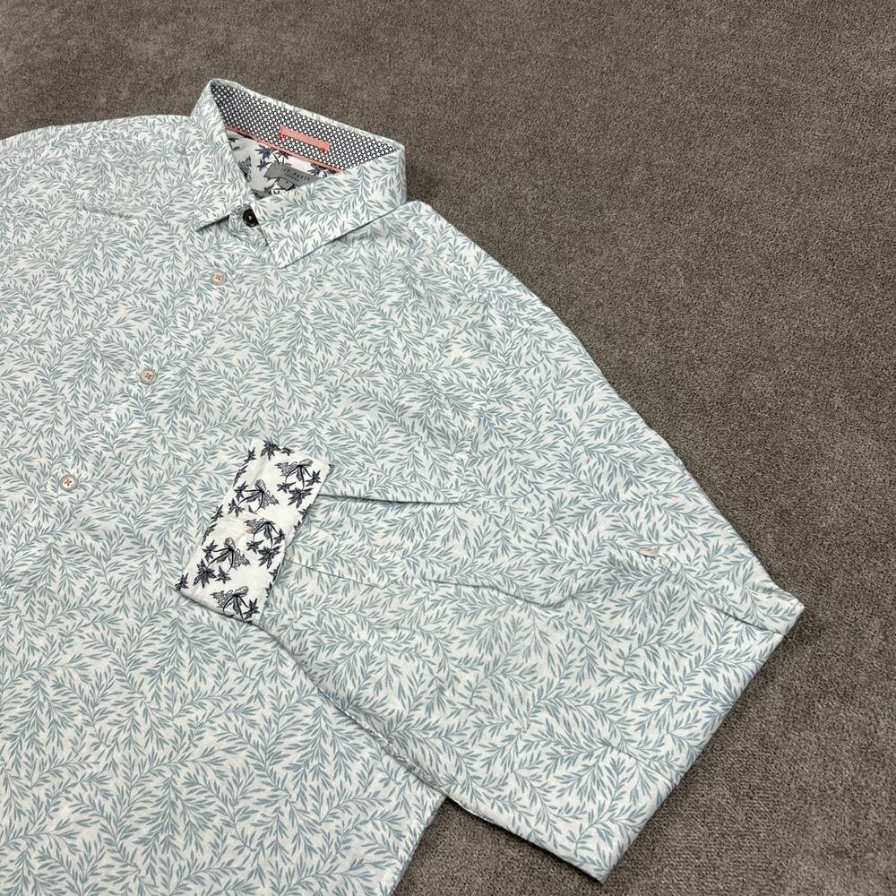 Ted Baker Shirt Mens 3XL (7) Button Up Linen Blend Roll Tab Flip Cuff Casual